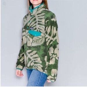 Patagonia Fleece Synchilla Spice Garden Camp Green Tropical Leaf Women's Large